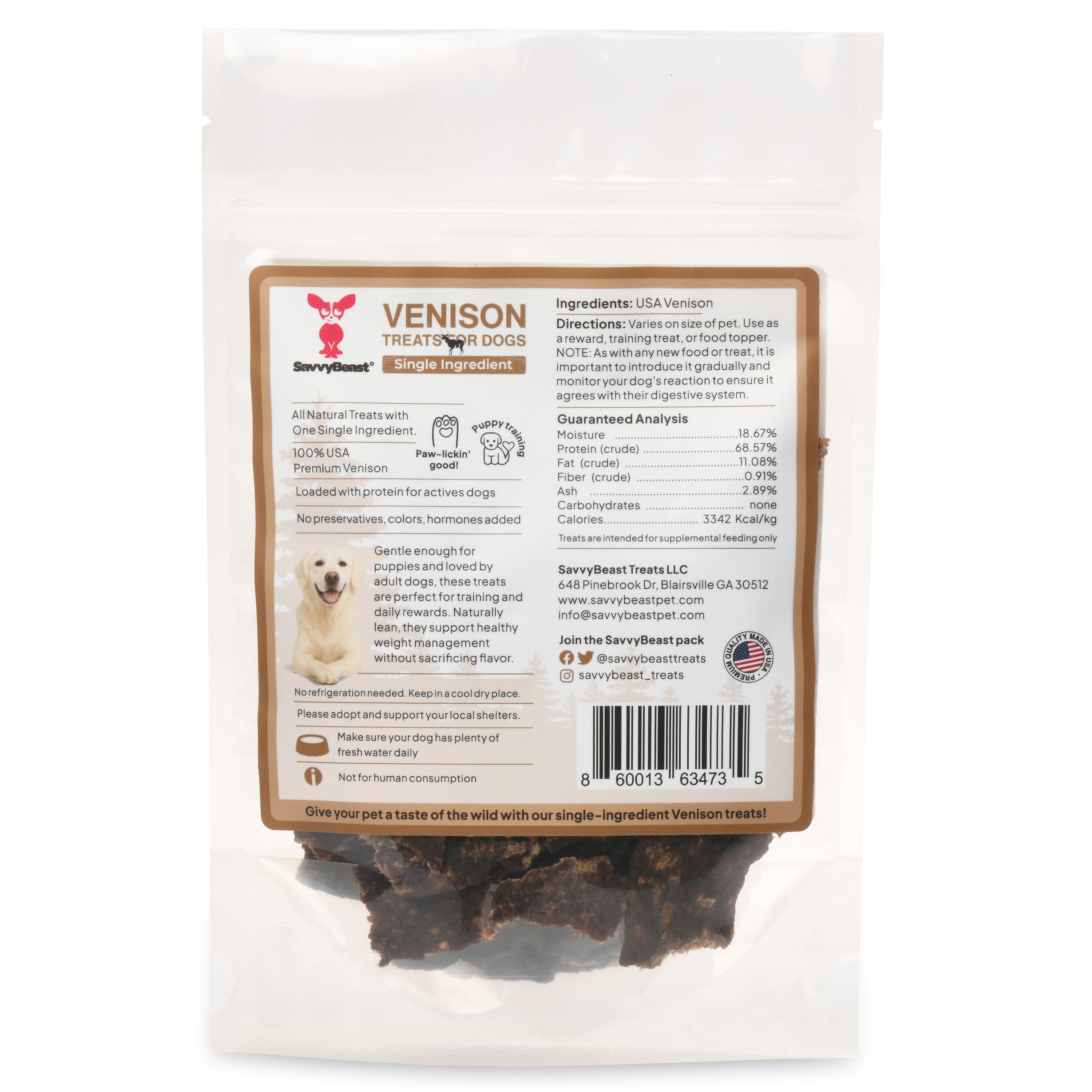 Venison Treats for Dogs – 5 oz - 100% Dehydrated Venison, Nothing Else!