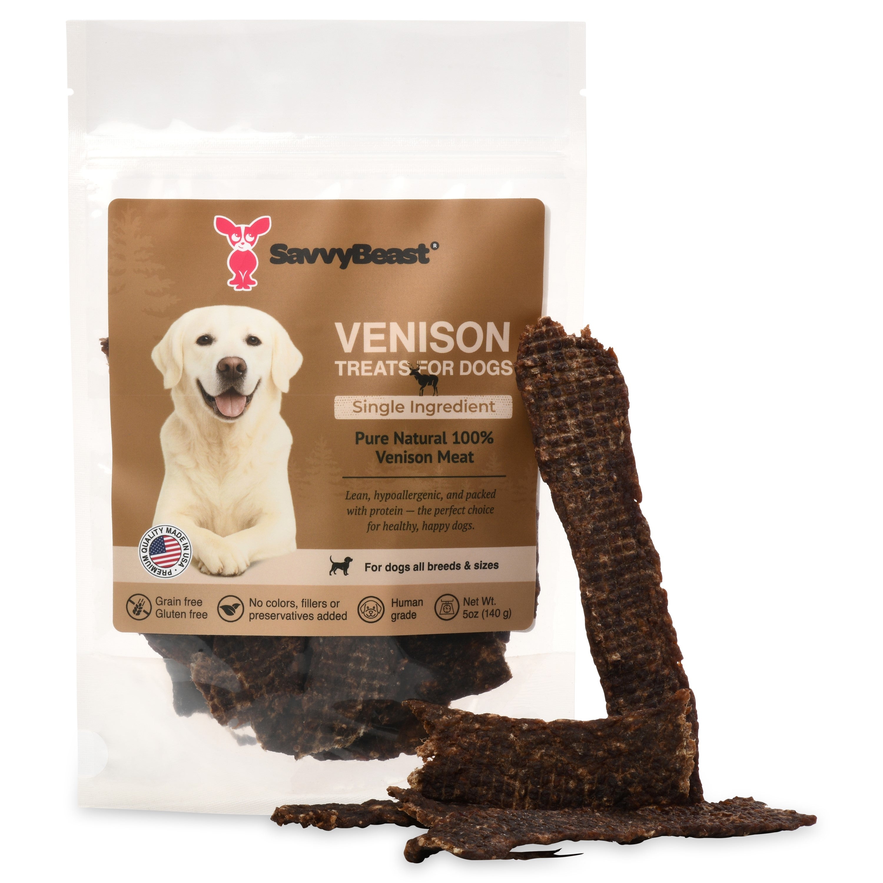 Venison Treats for Dogs – 5 oz - 100% Dehydrated Venison, Nothing Else!