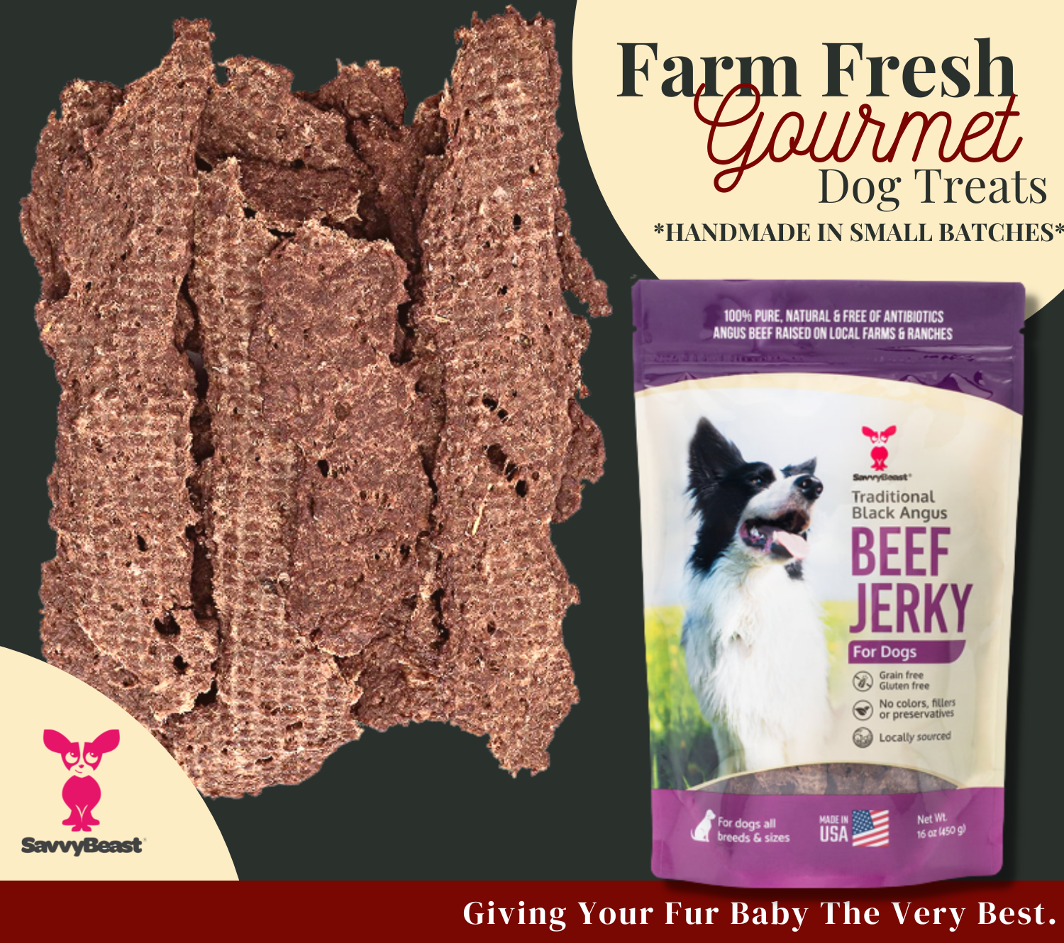 Black Angus Beef Jerky for Dogs 16oz Bag