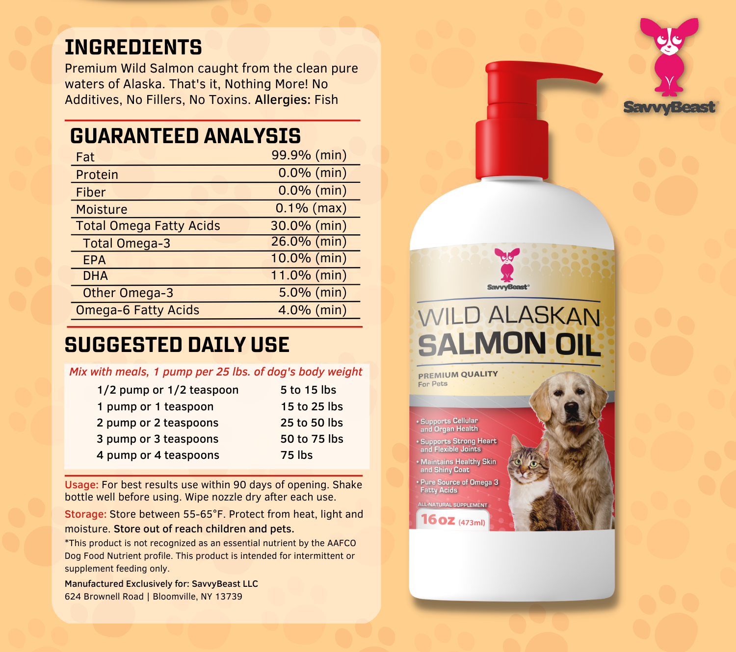 Wild Alaskan Salmon Oil For Dogs, Cats & Ferrets